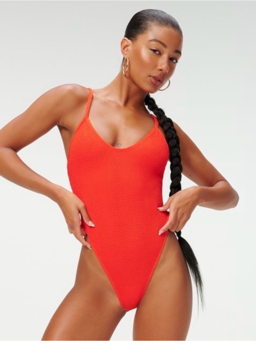 Good American NWOT Red Ribbed Scoop Neck One Piece Swimsuit Women Size 00/0 XS
